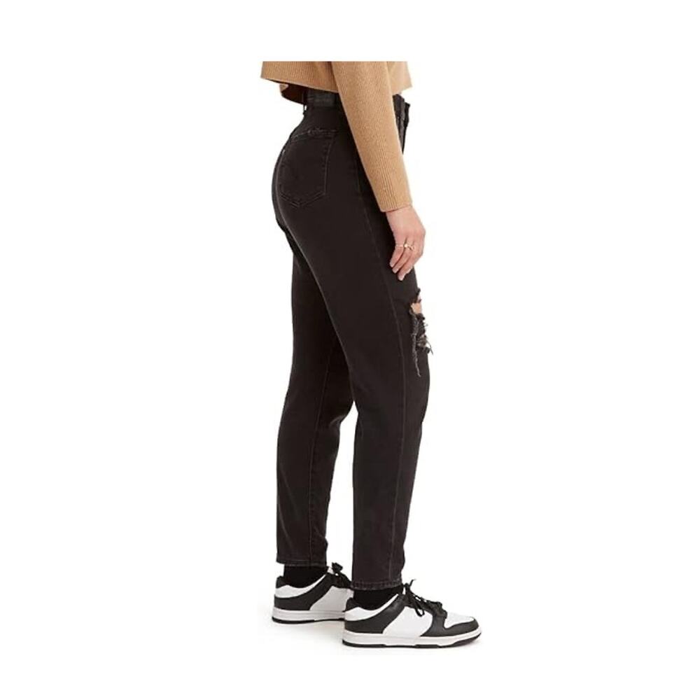 Levi's Women's High Waisted Mom Jeans, Black Destructed, 26 x 27